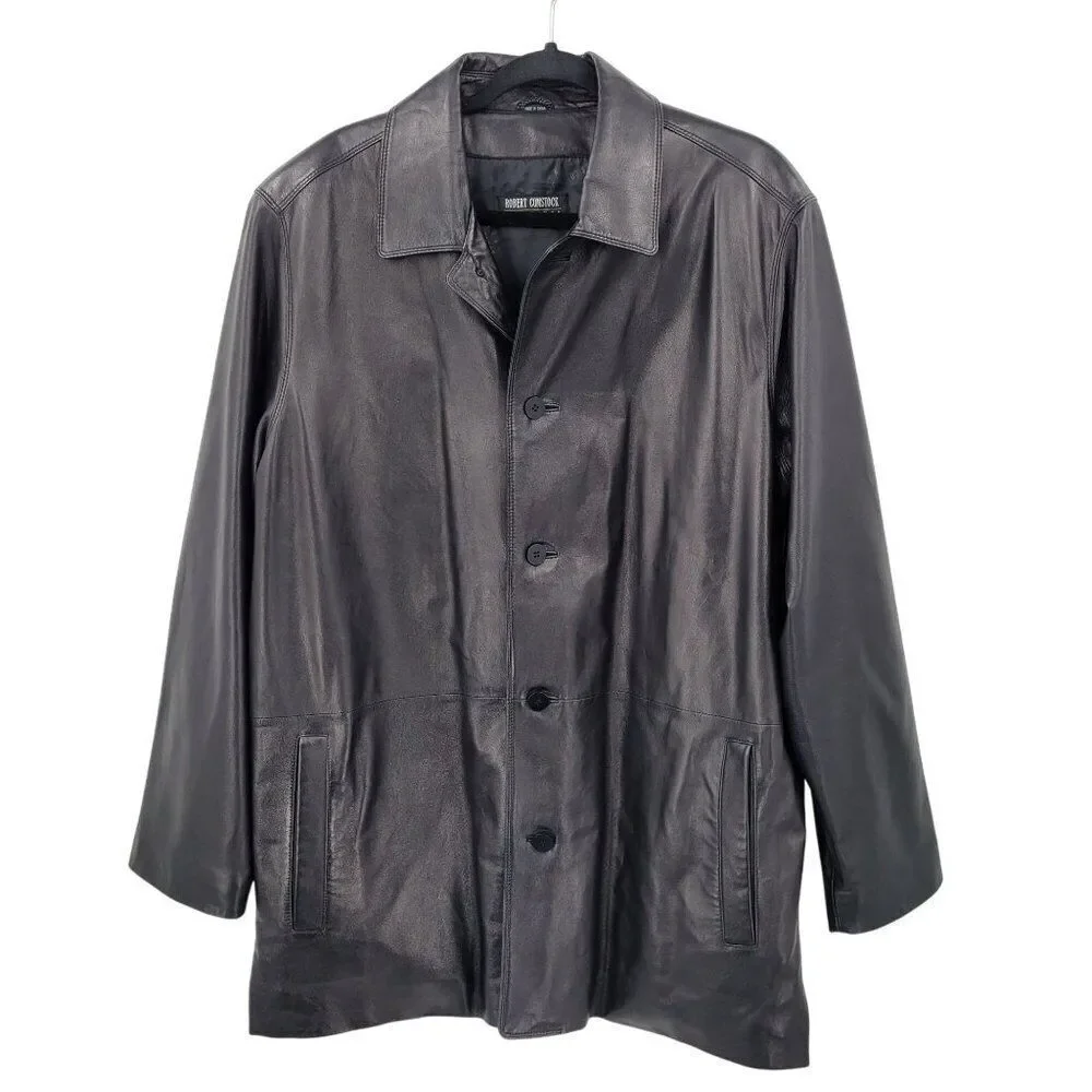 Mens‎ Robert Comstock Endurance Black Buttery Genuine Leather Jacket Sz 42 City